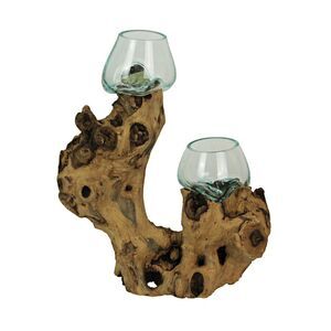 Molten Glass On Root Wood Double Decorative Bowl Vase